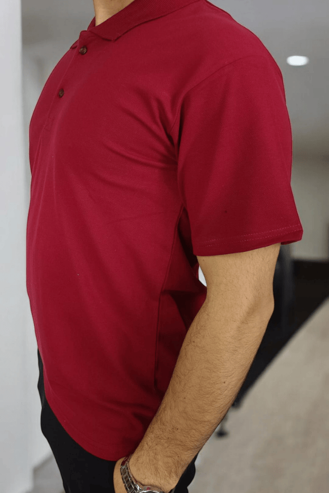 Polo Yaka Kısa Kollu Bordo Lakost Tşört