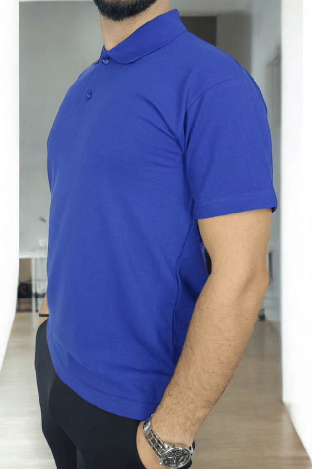 Polo Yaka Kısa Kol Saks Mavi Lakost Tşört