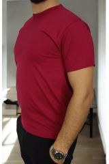 Sıfır Yaka Bordo Kısa Kol Tşört