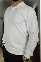 Polo Yaka Uzun Kol Beyaz Lakost Tşört
