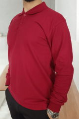 Polo Yaka Uzun Kol Bordo Lakost Tşört