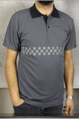 Dry Touch Polo Yaka  Dama Reflektörlü Gri Tişört