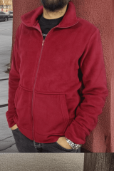 Bordo Polar Hırka Kangur Cepli